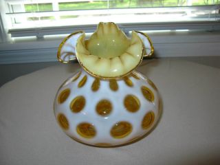 Old Fenton Coin Dot Honeysuckle Opalescent Glass Ruffled Lamp Shade Estate Item