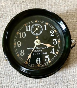 Wwii 1942 Seth Thomas Us Navy Mark I Deck Boat Clock Keeps Time.