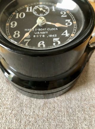 WWII 1942 Seth Thomas US Navy Mark I Deck Boat Clock Keeps Time. 2