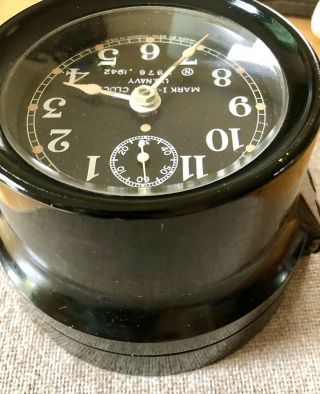 WWII 1942 Seth Thomas US Navy Mark I Deck Boat Clock Keeps Time. 3