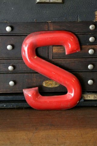 Vintage Porcelain Sign Letter S Red Gas Station Advertising Old Country Store