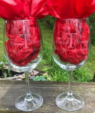 Pair Donald Trump Winery Charlottesville Va Wine Glass Goblets 12 Oz Potus