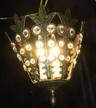 Jeweled Filigree Gilt Brass Swag Plug Lamp Chandelier Vintage Hollywood Spain