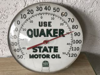 Vintage Quaker State Motor Oil Round Advertising Thermometer Sign Made In U.  S.  A.