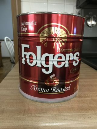 Vintage Folgers Coffee Can Tin Red Aroma Roasted 39 Oz Big Lebowski 1 Available