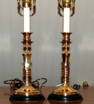 Brass Candlestick Lamps Candle Holders Pair Hexagonal (4q)