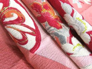 008BCF 2236 Silk Fabric 1930s Vintage Japanese kimono Pale Pink Hand Painted 3
