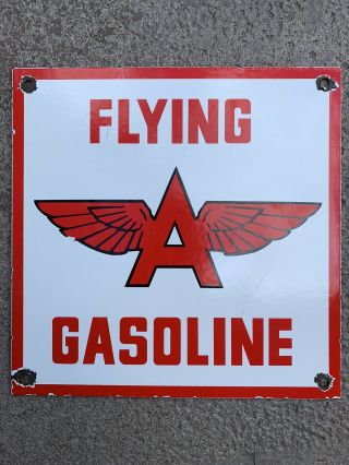 Vintage Flying A Gasoline Porcelain Gas Sign Service Pump Plate