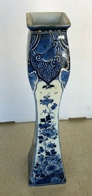 Vintage Delft Holland Blue And White Porcelain Vase Floral Design 12” Tall