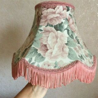 Vintage Floral Fabric Lamp Shade Pink Silk Fringe