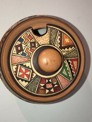 Peruvian Pottery Sugar Bowl Chinchero Peru Cusco Hand Painted PSG Clay Bowl 2
