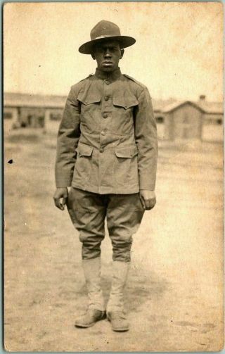 1920s Black History Rppc Real Photo Postcard African American Soldier In Uniform