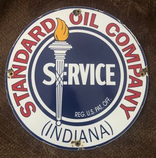 Old Standard Oil Company Service Porcelain Advertising 11.  75 Inch