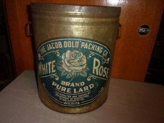 Vintage White Rose Lard Tin Pail Can 50 Pound