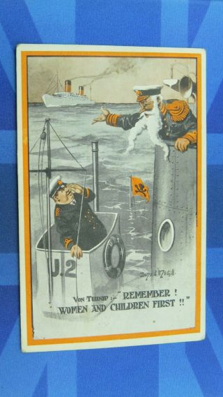 Ww1 Donald Mcgill Military Comic Postcard 1917 U Boat Submarine Von Tirpitz