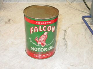 Vintage Oscar Bryant,  Hollis Oklahoma Falcon Motor Oil 1 Quart Empty Metal Can