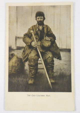 Old Leather Man Ct Postcard Transient Tramp Legend Vagabond Leatherman C1905