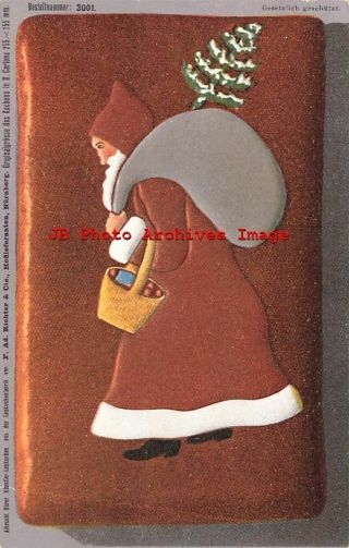 Christmas,  F.  A.  Richter No 3001,  Brown Robe Santa With Tree And Basket