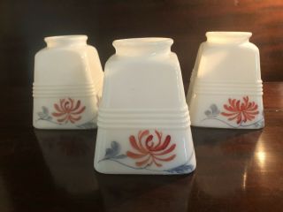 Set Of 3 Hand Painted Milk Glass Hanging/sconce Lamp Shades - Circa 1920 - 1930