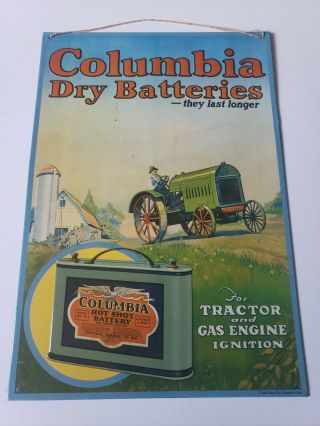 Vintage Columbia Dry Batteries Metal Sign 11 " X 16 " Aaa Sign Co.