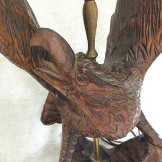 Hand Carved Folk Art Wooden American Eagle Statue Table Lamp 32 " Tall