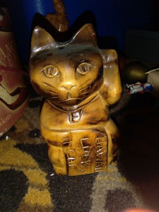 Japanese Maneki Neko Wood Lucky Cat 5 "