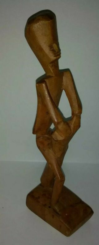 Vintage Hand Carved Hard Wood African Tribal Art Statue Figure Drummer 9 " Tall