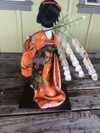 Vintage Japanese Geisha Girl Kimono Doll On Stand 11.  5”