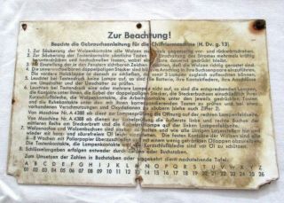 100 Wwii German Enigma Machine Instruction Plate Chiffriermaschine
