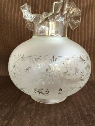 Vintage Fenton Hurricane Etched Glass Lamp Shade 1
