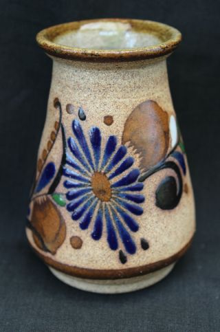 Vintage Tonala Mexican Pottery 4” Vase Flowers Floral Buds Signed Z Mexico