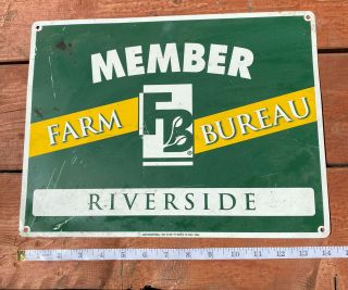 Vintage Metal 12”x14” Riverside Farm Bureau Member Sign California