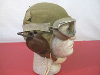 Wwii Us Army Air Force Aaf Type A - 9 Flying Helmet Wired W/goggles - Lg 1942 Xlnt