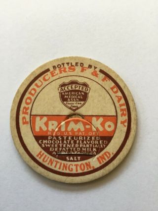 Producers F & F Dairy Milk Bottle Cap Huntington Ind In Indiana Krim - Ko