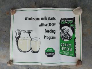 Vintage Farm Bureau Co - Op Dairy Cow Feed Poster Sign Milk Holstein Dairy Sack