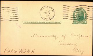 1924 Kfdh Radio Test Reply Post Card Tucson Arizona 2nd Station From Phoenix Fb3
