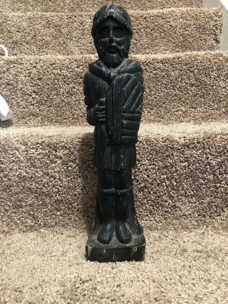 Old Hand Carved African Tribal Art Sculpture Native Warrior Ebony Wood Marble