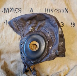 USAAF EXTRA LARGE TYPE A - 11 LEATHER FLYING HELMET with WW2 owner ' s storage bag 2