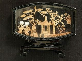 Asian Oriental Hand Carved Cork Art Shadow Box 3d Diorama