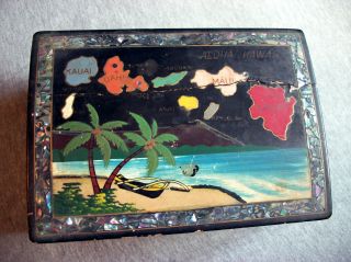 Vintage Hawaii Souvenir Music Box Japan Lacquer Mother Of Pearl Inlay Hawaiian