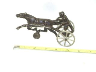 Vintage Equestrian Cast Metal Harness Horse Racing Sulky With Driver.