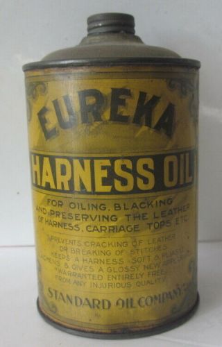 Rare Large Antique Eureka Harness Oil Tin Standard Oil Company