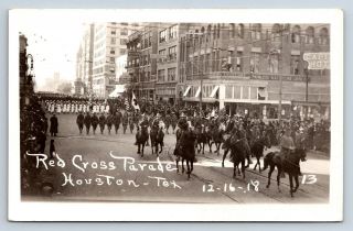Vintage Real Photo Postcard Red Cross Parade Houston Tx 1918 Nurses Soldiers D2
