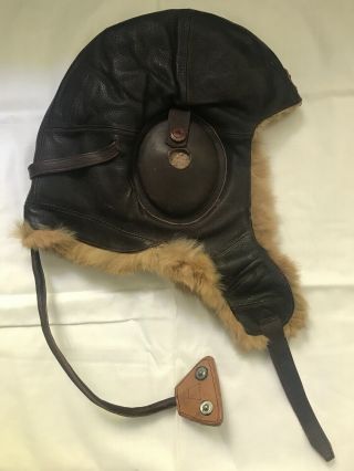Vtg Ww 2 Imperial Japanese Army Leather Winter Flight Helmet Hat