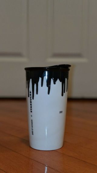 STARBUCKS BAND OF OUTSIDERS Ceramic Double Wall Travel Cup Mug Black White 2014 2