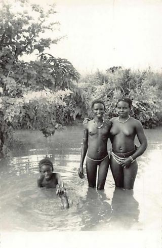 Senegal - Ethnic Nude - Young Girls Bathing - Photograph Postcard Size