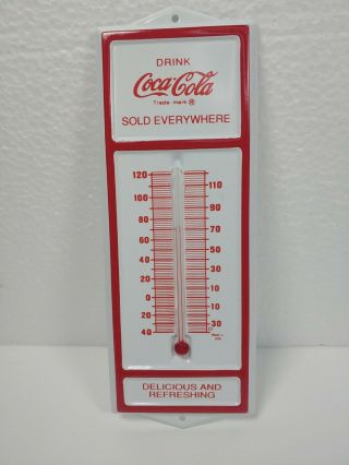 Rare Vintage 6.  5 " Coca - Cola Coke Tin White Red Advertising Thermometer