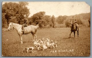 Postcard Rppc C1910s Far Hills Nj Men On Horses With Litter Of Beagles Fox Hunt?