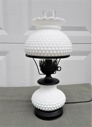 Vintage Hobnail White Milk Glass Hurricane Table Lamp 3 Stage Light