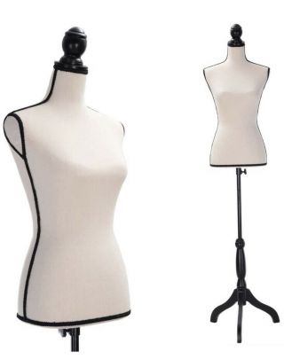 Beige Female Mannequin Torso Dress Form With Adjustable Tripod Stand Base Style